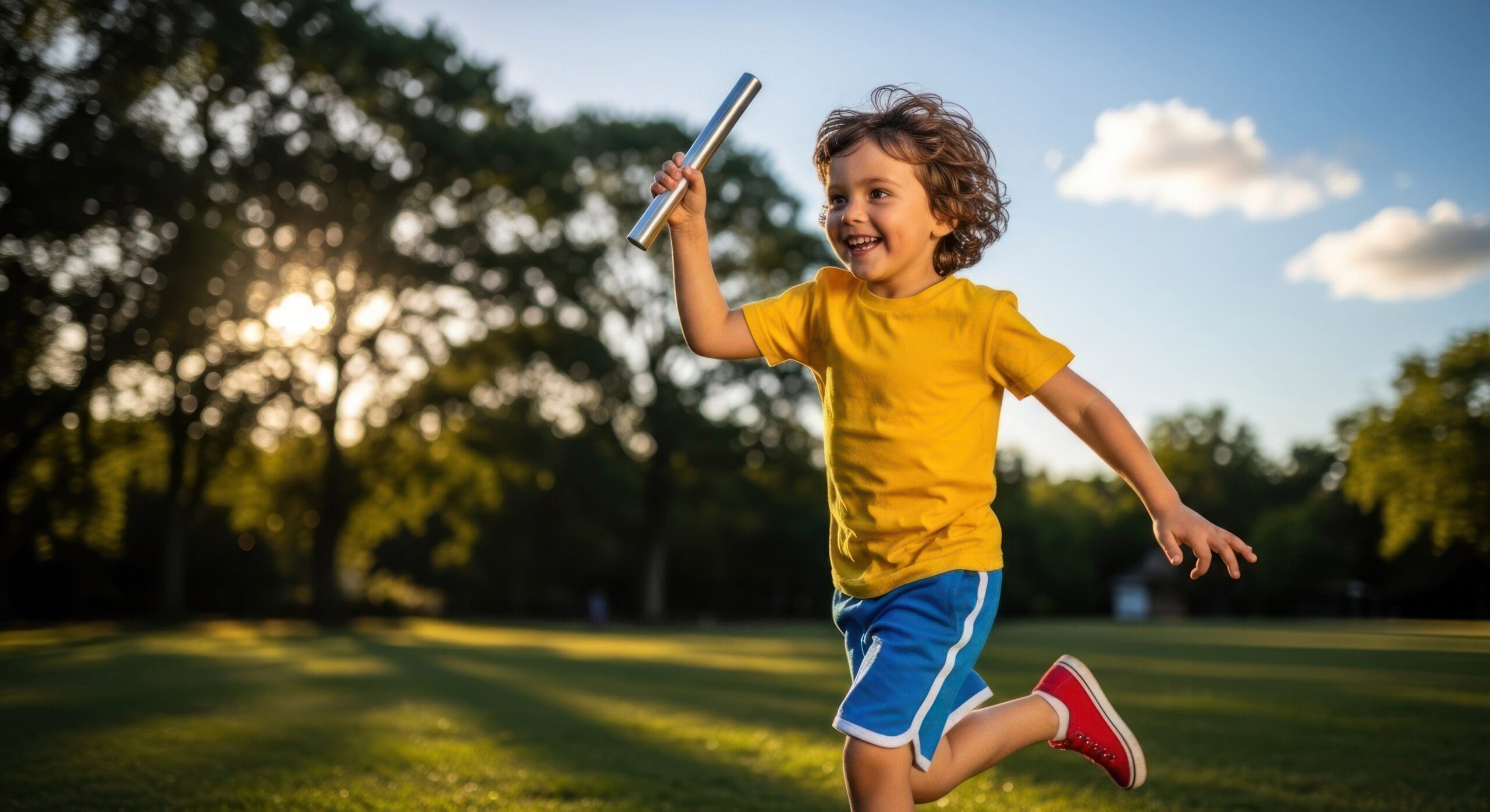 young boy running in a park